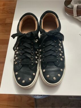 Joie Black Pearl-Embellished Lace-Up Sneakers